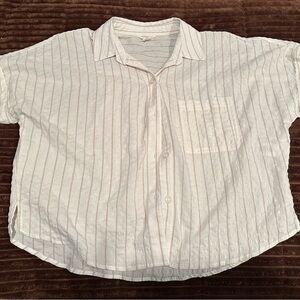 Aeropostale Cream and Brown Striped Button-Down Shirt